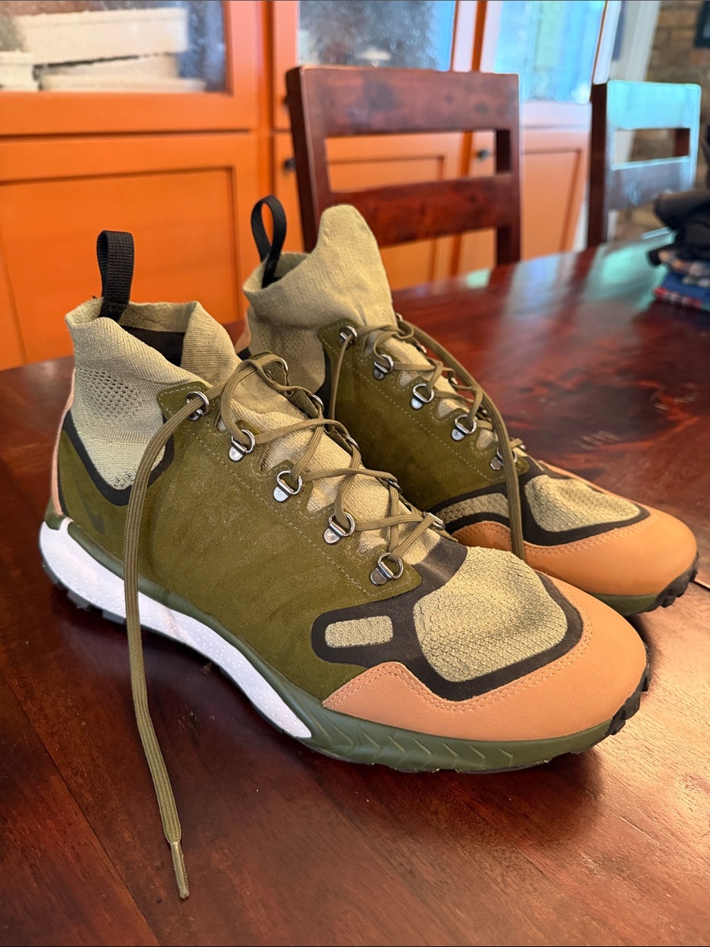 Nike Olive Green and Tan High-Top Trail Sneakers